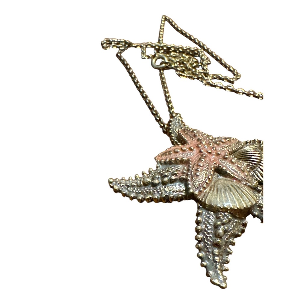 Statement Starfish Seashell Pendant Necklace Beachy Coastalcore Jewelry - Picture 3 of 4